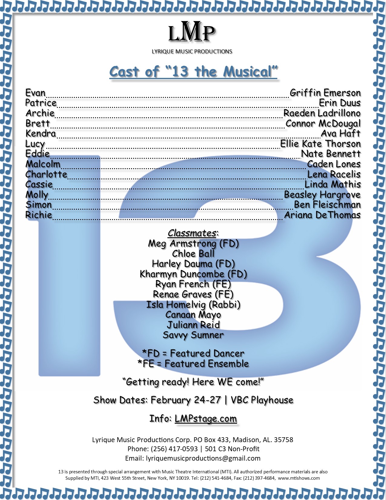 13 the Musical Show Dates | Times